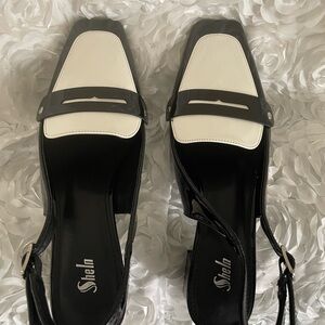 SHEIN Black and White Slingback Pump/Loafer Style with Elegant Two-Tone Design